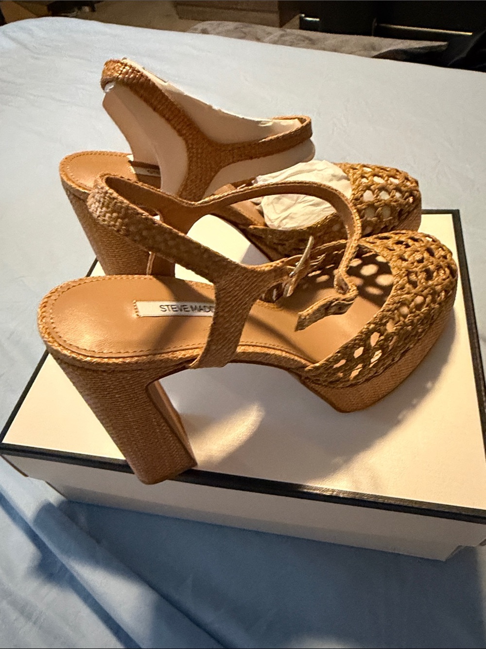 Steve Madden Brown Woven Platform Sandals with Ankle Strap